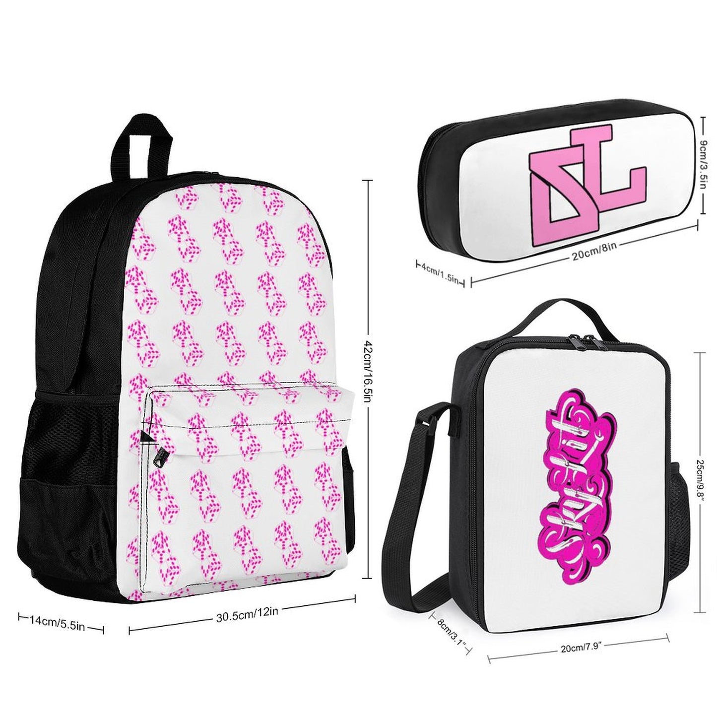 Set of 3 Skylit Bags PINK (Shoulder Bag Lunch Bag & Pencil Pouch)